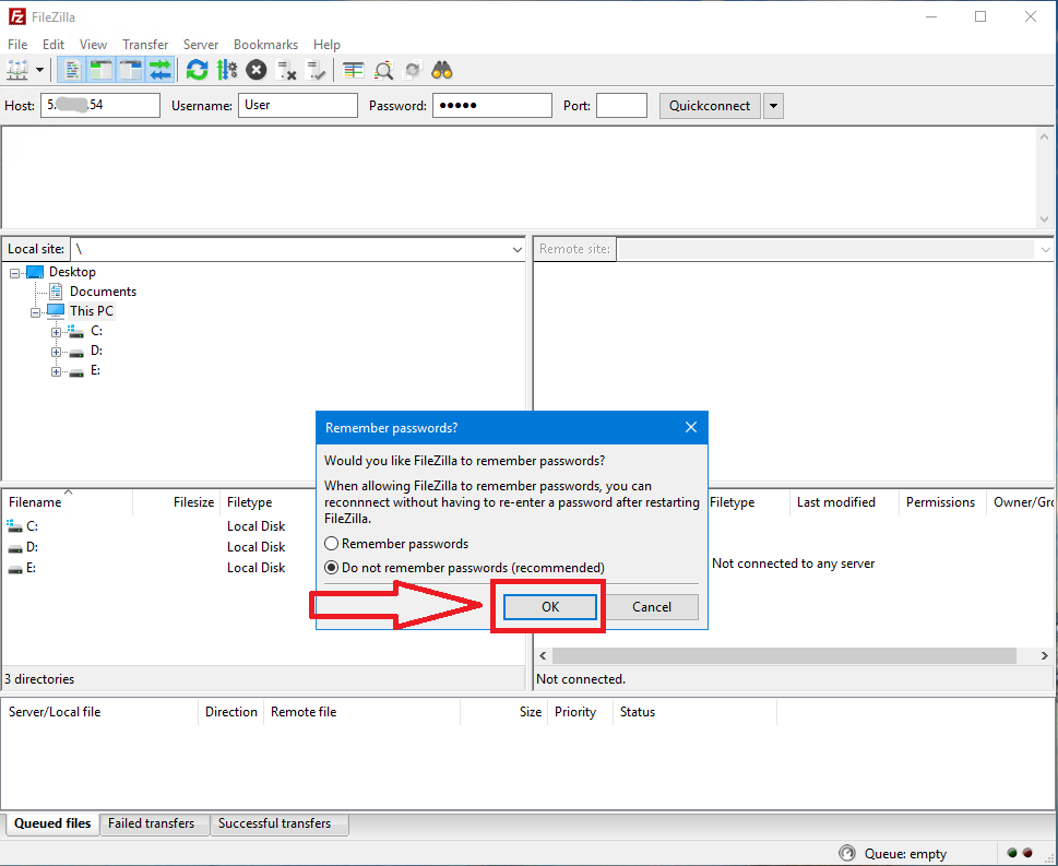 FileZilla FTP Client Login