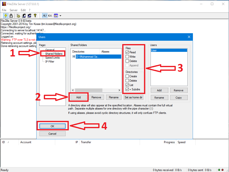 FileZilla Server Account Directory Setup