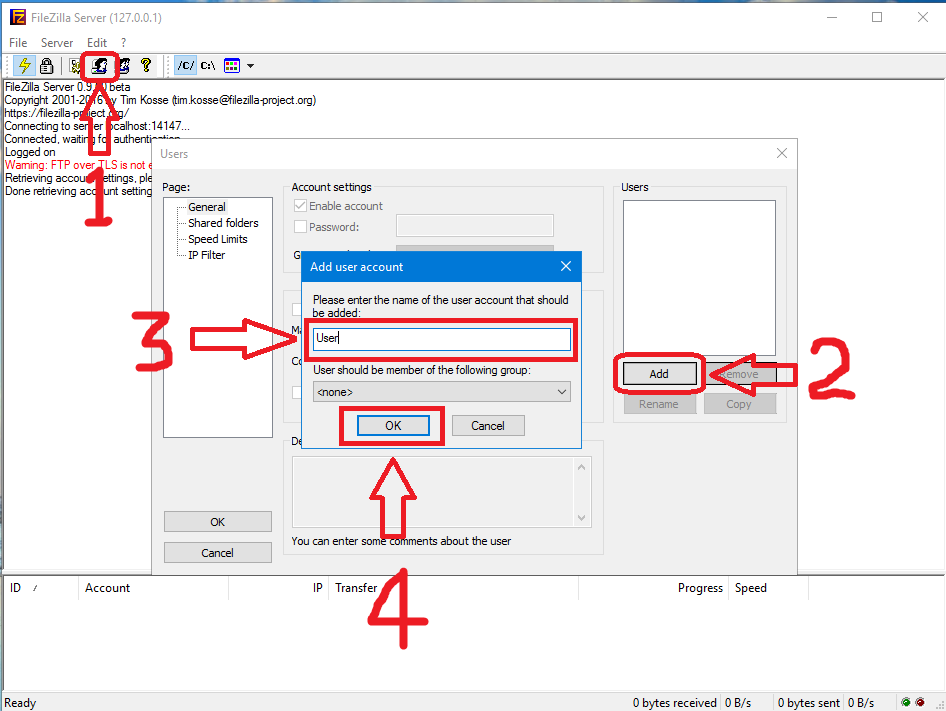 FileZilla Server Account Setup